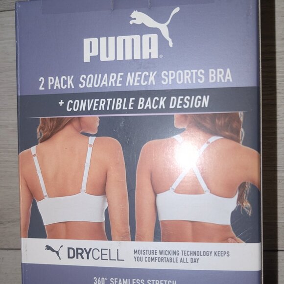 NEW Puma 2 Pack Seamless Sports Bra Square Neck Design Womens Size S - Picture 4 of 5